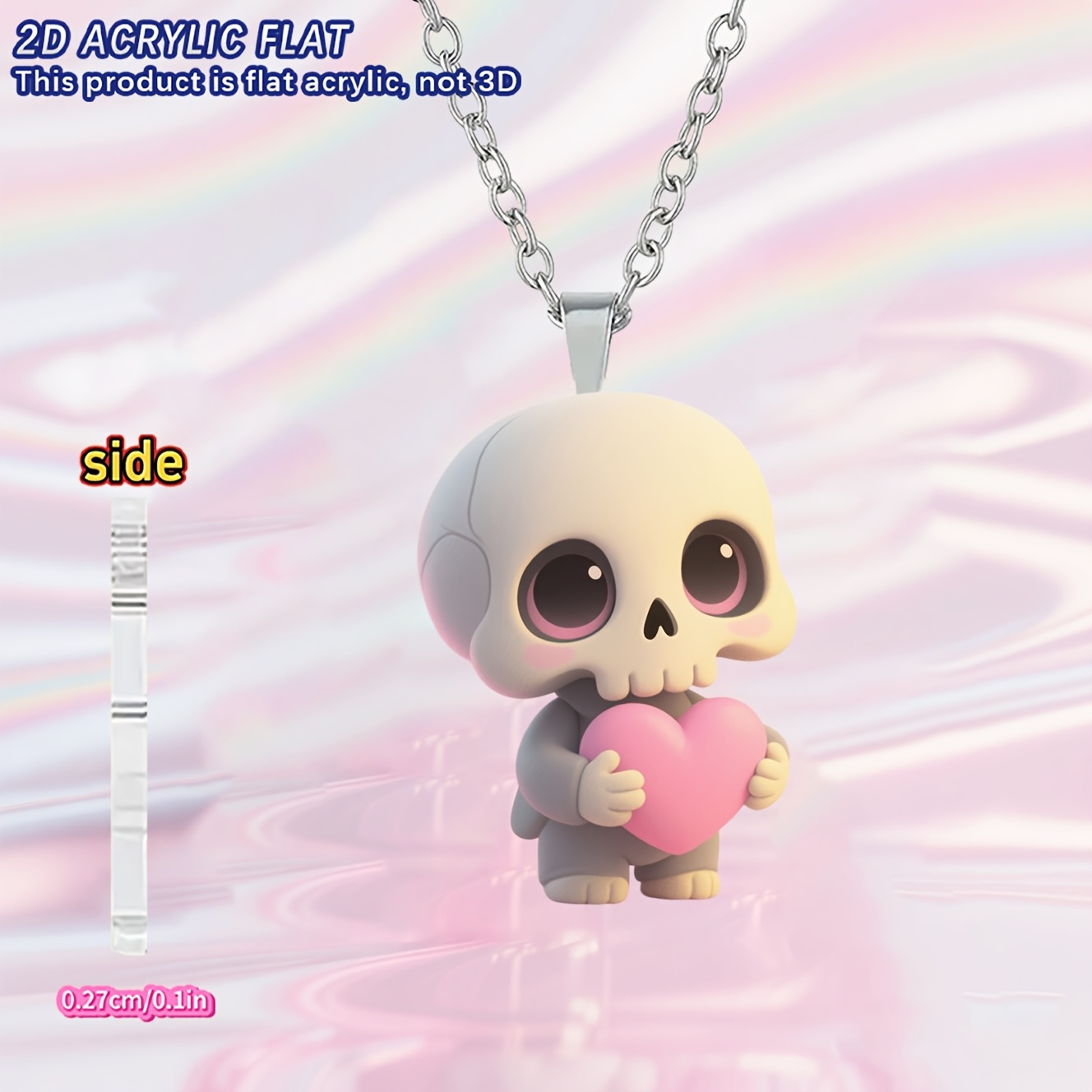 Women's 2D Acrylic Skull Pendant Necklace, Fashion Sweater Chain